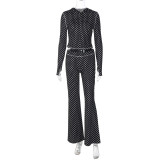 Polka Dot Printed Long Sleeve Two Piece Pants Set BLG-S5920221A
