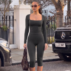 Solid Color Long Sleeve Top Seventh Pant Suit BLG-S6621992A