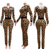 Printed Long Sleeve Zipper Hooded Two Piece Pants Set CM-60912
