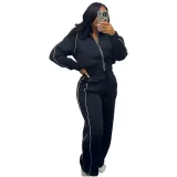 Long Sleeve Zipper Top Two Piece Pants Set TK-6357