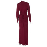 Long Sleeve Solid Color Maxi Dress BLG-D5619464K