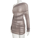 Sexy See Through Slash Neck Mini Dress GSZM-Y26DS353