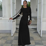 Long Sleeve Solid Color Ruched Maxi Dress BLG-D5619385A