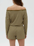 Stripe One Shoulder Long Sleeve Pants 2 Piece Set HNIF-SY017