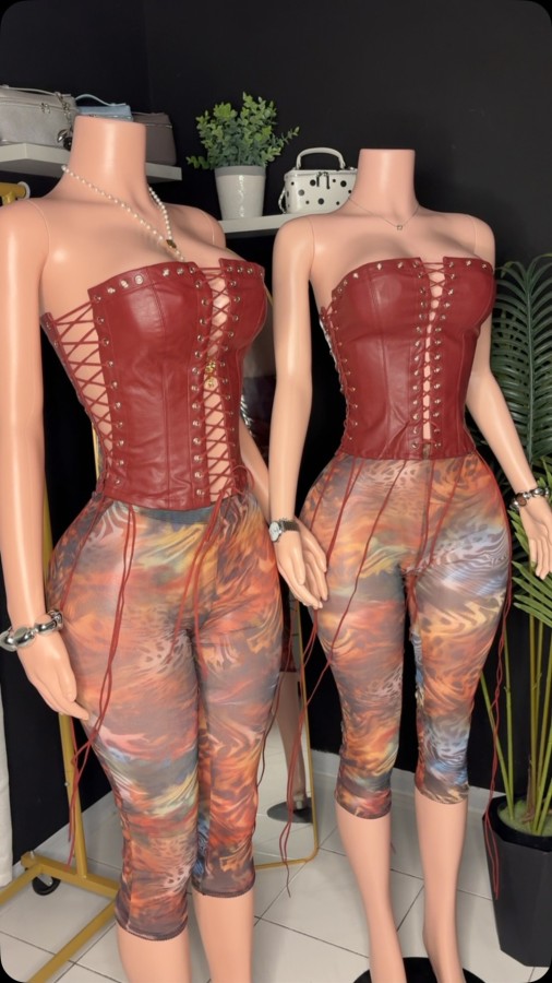 Pre Order: About 7 work days shipping Printed Mesh Seventh Pants YUEM-202694