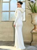 Solid Color Long Sleeve Fur Neck Maxi Dress GSZM-C26DS379