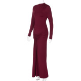 Long Sleeve Solid Color Maxi Dress BLG-D5619464K