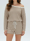 Stripe One Shoulder Long Sleeve Pants 2 Piece Set HNIF-SY017