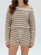 Stripe One Shoulder Long Sleeve Pants 2 Piece Set HNIF-SY017
