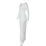 Long Sleeve Solid Color Split Maxi Dress LJSF-D6922436H