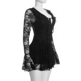 Solid Color Lace Ruffles Mini Dress GSZM-D26DS402
