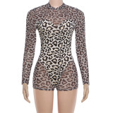 Leopard Printed Mesh Patchwork Romper GZJQ-K6Q18528A
