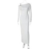 Long Sleeve Solid Color Split Maxi Dress LJSF-D6922436H