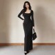 Lace Patchwork Square Neck Maxi Dress LJSF-D6922441H