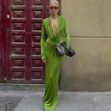 Long Sleeve Solid Color Maxi Dress GZJQ-K6D18503A