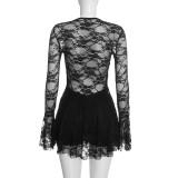 Solid Color Lace Ruffles Mini Dress GSZM-D26DS402