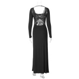 Lace Patchwork Square Neck Maxi Dress LJSF-D6922441H