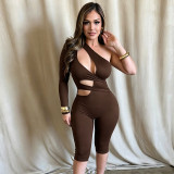 Hollow Out Single Shoulder Seventh Jumpsuit MXBF-D26JP379