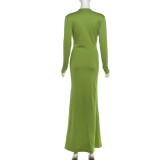 Long Sleeve Solid Color Maxi Dress GZJQ-K6D18503A