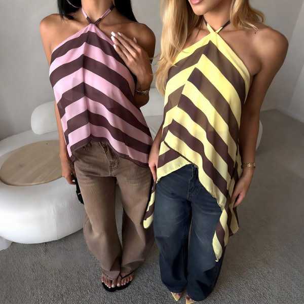 Irregular Halterneck Backless Tie Up Top GZJQ-K6L18005A