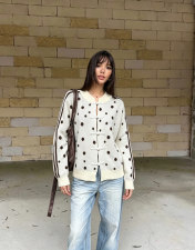 Polka Dot Knits Long Sleeve Coat GXIY-K26L3060