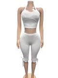 Solid Color Halterneck V Neck Two Piece Pants Set GFCF-1593