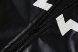 Printed Long Sleeve Zipper Leather Coat DLSF-K6C17770A