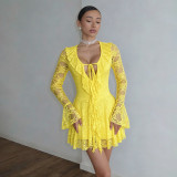 Solid Color Lace Ruffles Mini Dress GSZM-D26DS402