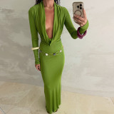 Long Sleeve Solid Color Maxi Dress GZJQ-K6D18503A