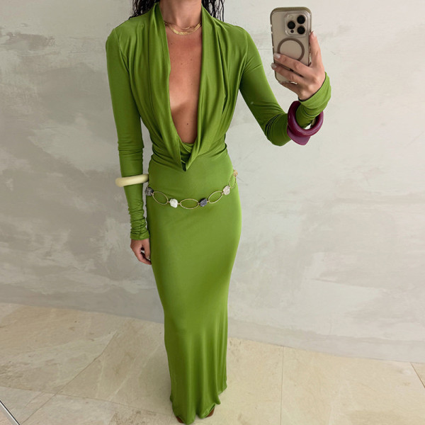 Long Sleeve Solid Color Maxi Dress GZJQ-K6D18503A