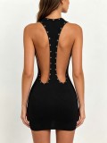 Sleeveless Solid Color Rivet Mini Dress GFCF-1590