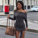 Slash Shoulder Stripe Long Sleeve Mini Dress LJSF-D6822425X