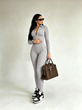 Long Sleeve Zipper Solid Sport Jumpsuit SFY-935