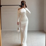 Long Sleeve Solid Color Split Maxi Dress LJSF-D6922436H