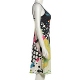 Printed Color Block Sling Midi Dress GZJQ-K6D17523A