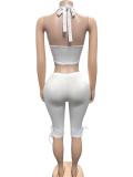 Solid Color Halterneck V Neck Two Piece Pants Set GFCF-1593