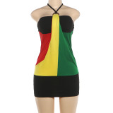 Color Block Sleeveless Halterneck Mini Dress GZJQ-K6D19110A