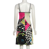 Printed Color Block Sling Midi Dress GZJQ-K6D17523A
