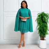 Plus Size Shawl Sleeve Pleated Chiffon Midi Dress GATE-651