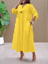 Plus Size Long Sleeve Loose V Neck Maxi Dress GAWE-6801