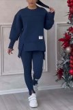 Plus Size Solid Color Irregular Sweatshirt Two Piece Pants Set GWHT-T316