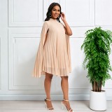 Plus Size Shawl Sleeve Pleated Chiffon Midi Dress GATE-651