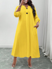 Plus Size Long Sleeve Loose V Neck Maxi Dress GAWE-6801