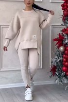 Plus Size Solid Color Irregular Sweatshirt Two Piece Pants Set GWHT-T316