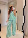 Stripe Sleeveless Vest Two Piece Pants Set  GFXI-fx1002