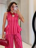 Stripe Sleeveless Vest Two Piece Pants Set  GFXI-fx1002