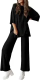 Plus Size Long Sleeve Solid Color Loose 2 Piece Pants Set GWHT-509