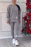 Plus Size Solid Color Irregular Sweatshirt Two Piece Pants Set GWHT-T316