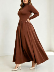 Plus Size Solid Color Long Sleeve Long Dress GAWE-6799
