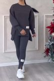 Plus Size Solid Color Irregular Sweatshirt Two Piece Pants Set GWHT-T316